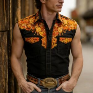 Black Embroidered Sleeveless Shirt